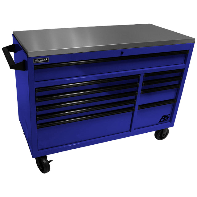 Homak 54in. RS PRO 10 Drawer Rolling Cabinet w/Stainless Steel Top-Blue Main Image