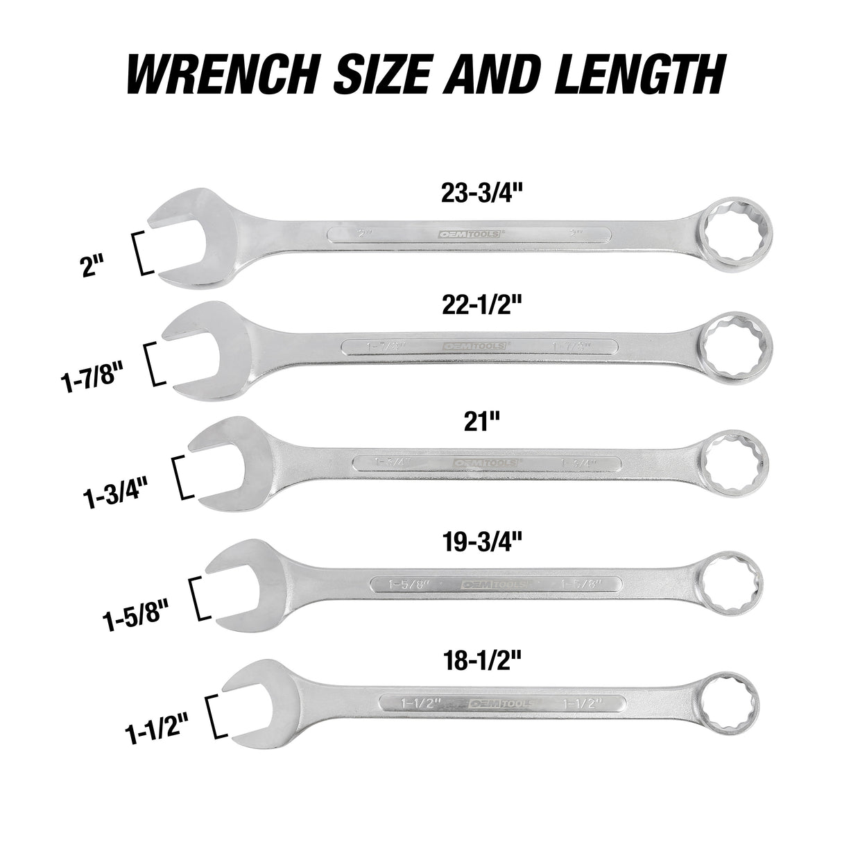 OEMTOOLS 22101 5 Piece SAE Jumbo Combination Wrench Set (1-1/2in. – 2in.) Additional Image 3