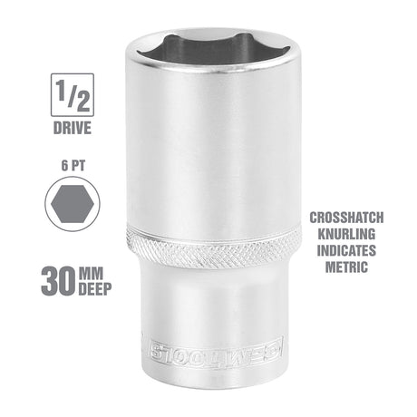 OEMTOOLS 22458 1/2 Inch Drive 6 Pt. Deep Wall Socket (30 mm) Additional Image 1