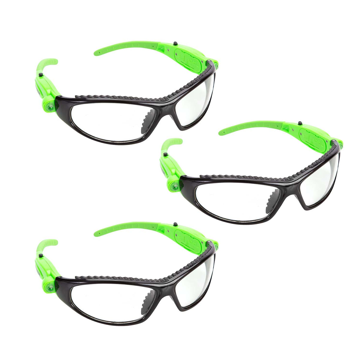 OEMTOOLS 26017PK3 Black and Green LED Safety Glasses (3 Pack) Main Image
