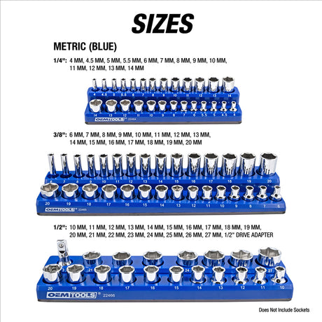OEMTOOLS 22461 6 Pack Set Metric and SAE Magnetic Socket Tray Set - Blue and Green Additional Image 3