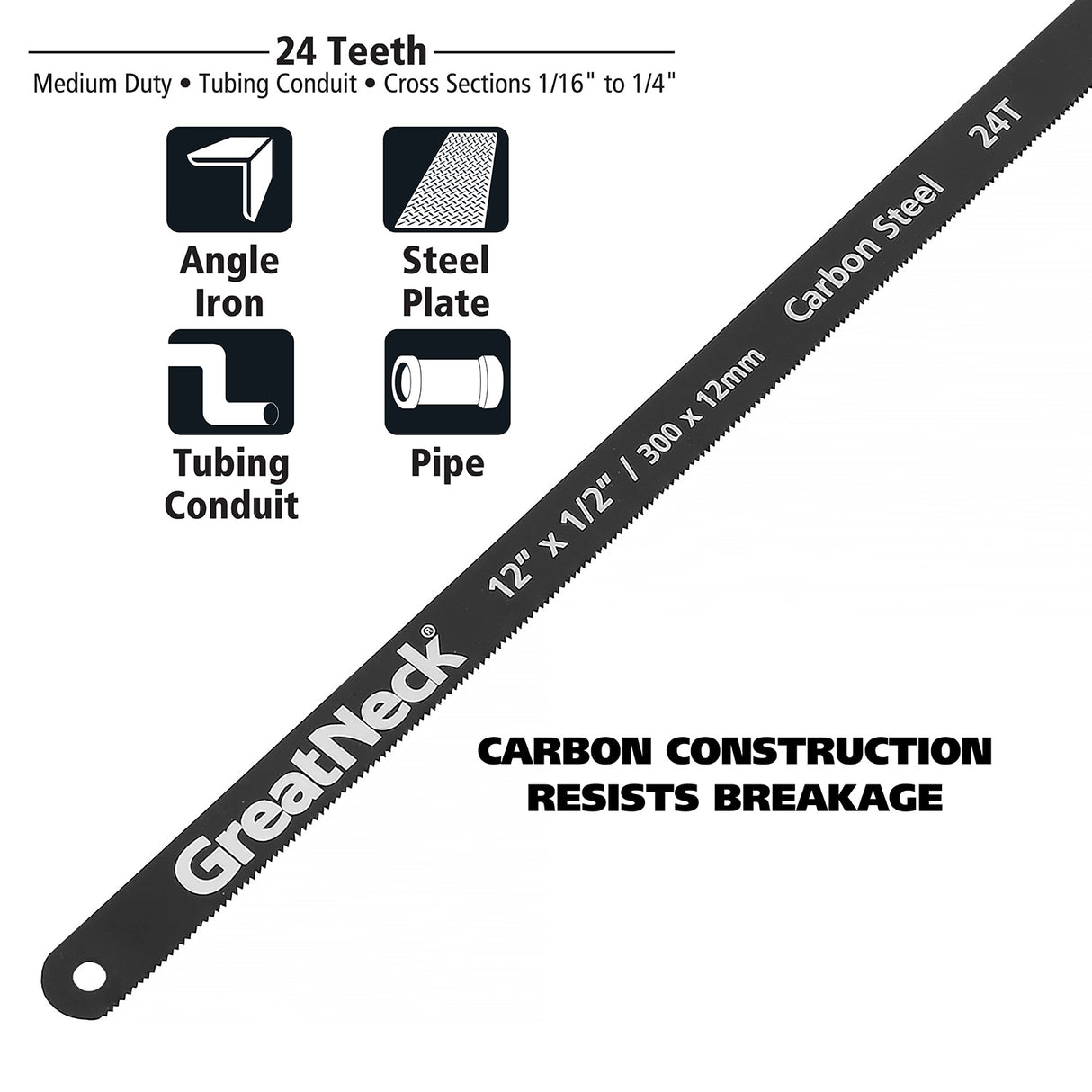 GreatNeck GF213 Standard Hacksaw Blades (12 Inch 24 TPI) – 2 Pack Additional Image 1