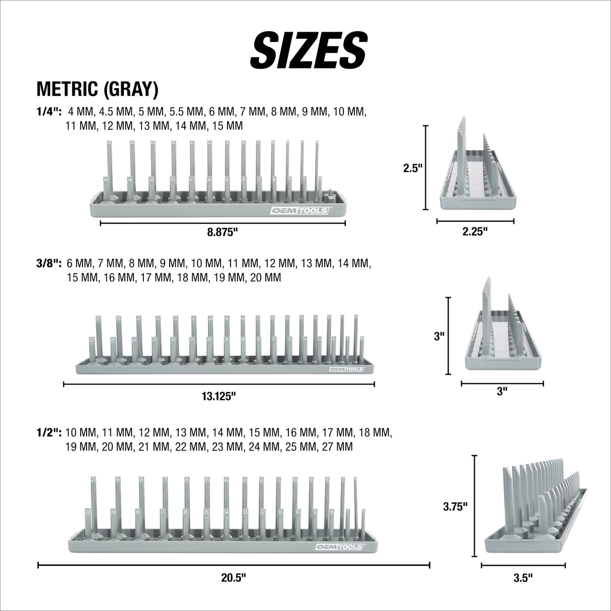 OEMTOOLS 22413 6 Piece SAE and Metric Socket Tray Set (Red and Gray) Additional Image 3