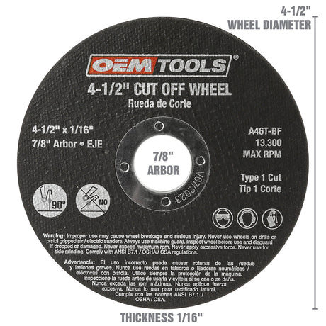 OEMTOOLS 26510 4.5X1/16X7/8 Cut Off Wheel - Pack of 6 Additional Image 2