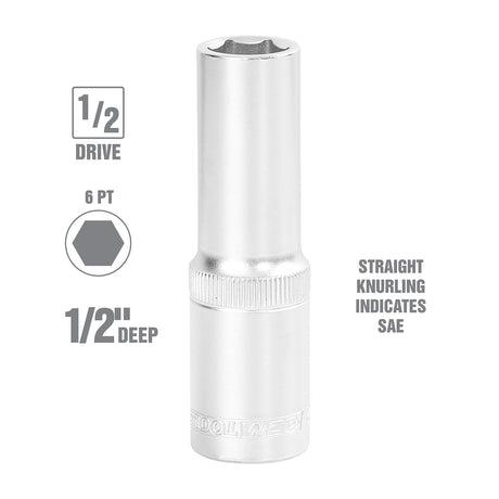OEMTOOLS 22420 1/2 Inch 1/2 Inch Drive 6 Pt. Deep Wall Socket Additional Image 1