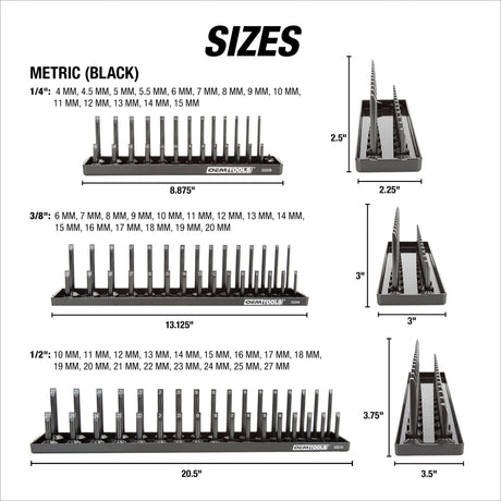 OEMTOOLS 22233 6 Piece SAE and Metric Socket Tray Set (Black and Green) Additional Image 2
