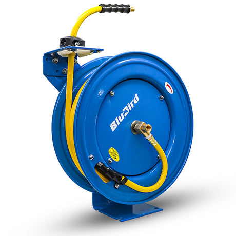 BluBird OSRHD3850 OilShield 3/8in. x 50' Dual Arm Retractable Rubber Air Hose Reel with 3' Lead-In Hose Main Image
