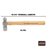 GreatNeck BP24 Ball Peen Hammer (24 Oz.) with Hickory Handle Additional Image 1
