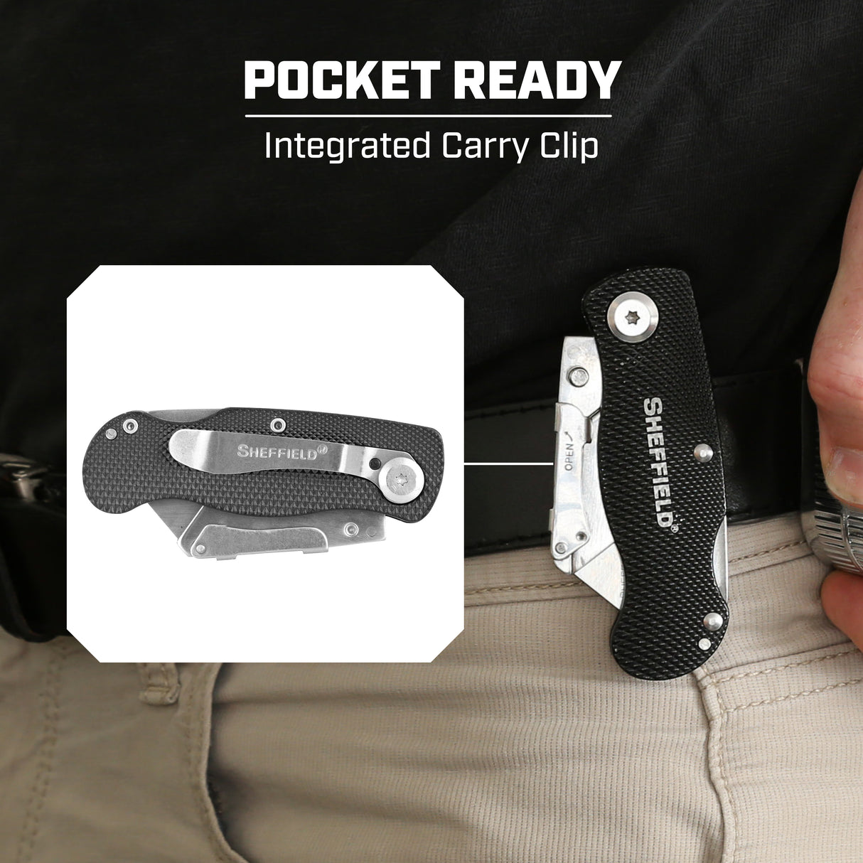 Sheffield 12613 Folding Lock Back® Utility Knife - Black Additional Image 5
