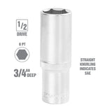 OEMTOOLS 22424 1/2 Inch Drive 6 Pt. Deep Wall Socket (3/4 Inch) Additional Image 1