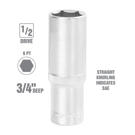 OEMTOOLS 22424 1/2 Inch Drive 6 Pt. Deep Wall Socket (3/4 Inch) Additional Image 1
