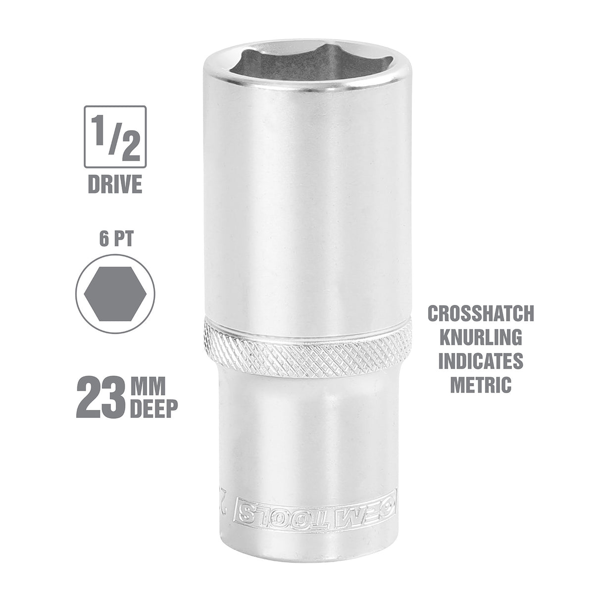 OEMTOOLS 22453 1/2 Inch Drive Deep Wall Socket (23 mm) Additional Image 1