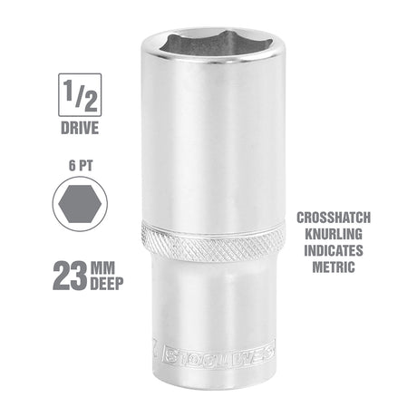 OEMTOOLS 22453 1/2 Inch Drive Deep Wall Socket (23 mm) Additional Image 1