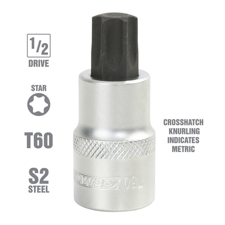 OEMTOOLS 22772 1/2 Inch Drive Star Socket Bit (T60) Additional Image 1