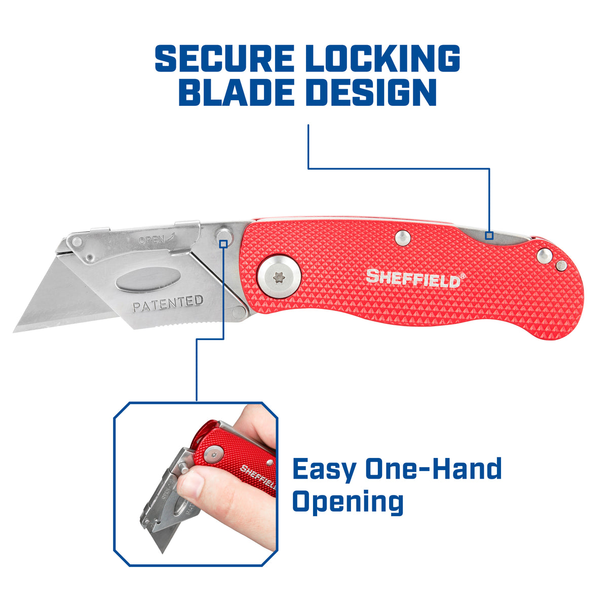 Sheffield 12614 Folding Lock Back® Utility Knife - Red Additional Image 4
