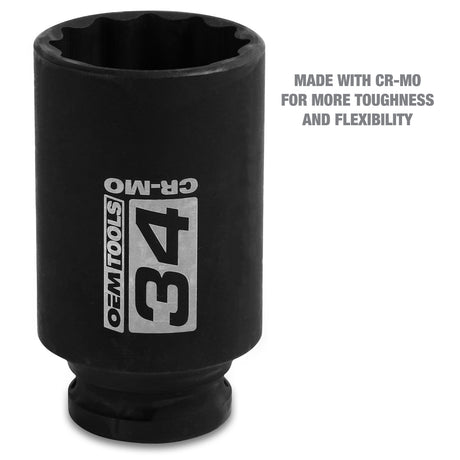 OEMTOOLS 24715 1/2in. Drive 12 Pt. Axle Nut Socket (34 mm) Additional Image 2