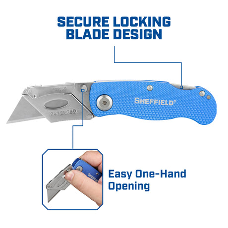 Sheffield 12514 Folding Lock Back® Utility Knives - 3 Pack - Blue Additional Image 4