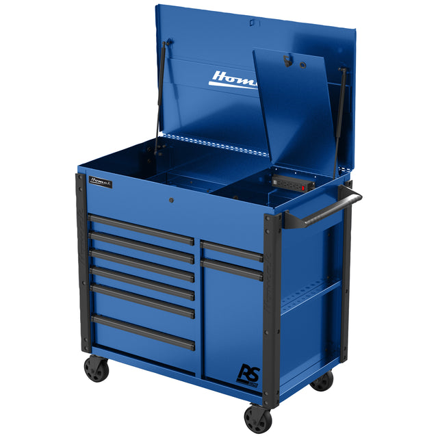 Homak 44in. RS Pro Flip Top 8-Drawer Power Service Cart -Blue Main Image