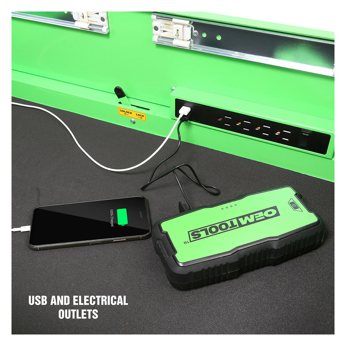 OEMTOOLS 24731 3 Drawer Slide Top Tool Cart - Green Additional Image 4