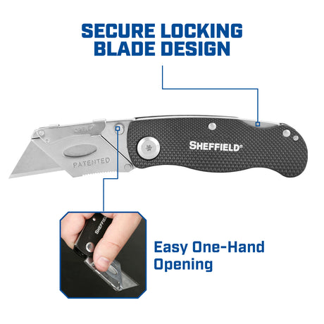 Sheffield 12613 Folding Lock Back® Utility Knife - Black Additional Image 4