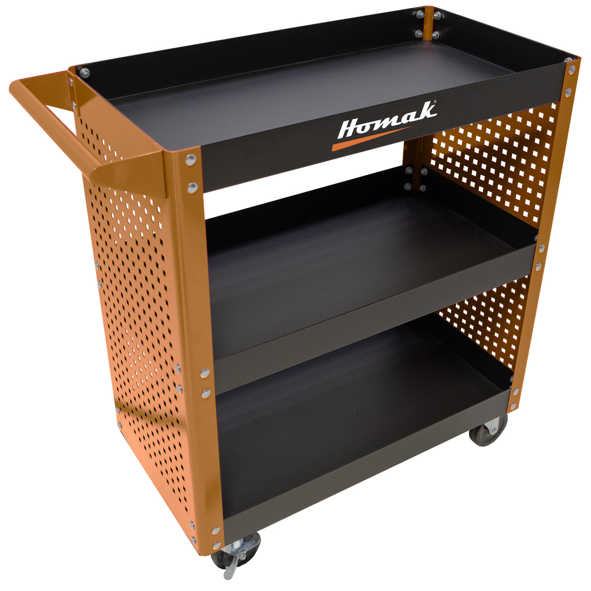 Homak HOMOB06030032 30in. 3-Tier Metal Service Cart w/Toolboard Additional Image 3