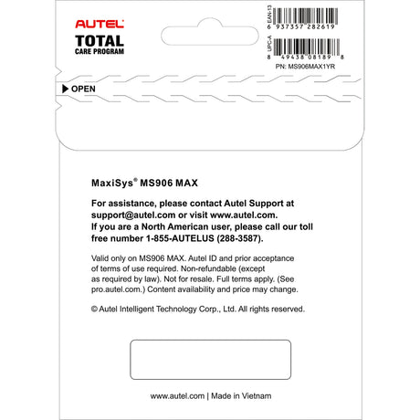 Autel MS906MAX 1 Year Update Service Card Additional Image 1