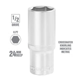 OEMTOOLS 22454 1/2 Inch Drive 6 Pt. Deep Wall Socket (24 mm) Additional Image 1