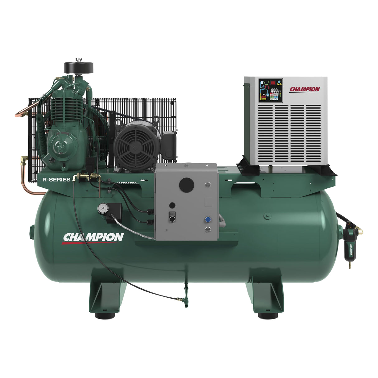 Champion HR5-8 5HP 80 Gal. Horizontal 230V/1 Phase Compressor Fully Packaged With Mounted Dryer Main Image