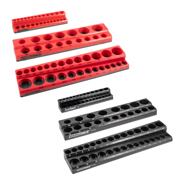 OEMTOOLS 22460 6 Pack Set Metric and SAE Magnetic Socket Tray Set - Black and Red Main Image