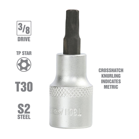 OEMTOOLS 22786 3/8 Inch Drive Tamper Proof Star Socket Bit (T30) Additional Image 1