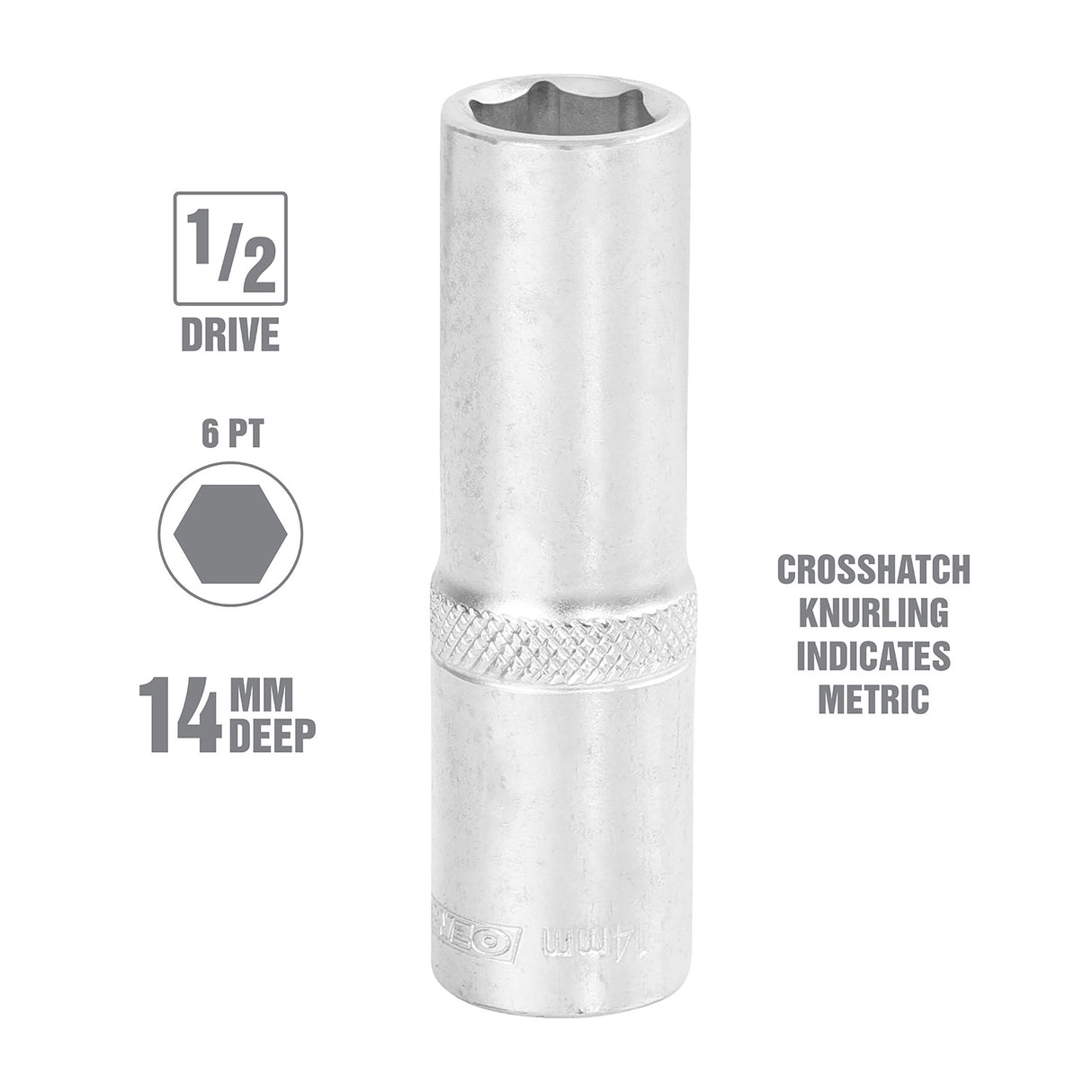OEMTOOLS 22444 1/2 Inch Drive 6 Pt. Deep Wall Socket (14 mm) Additional Image 1
