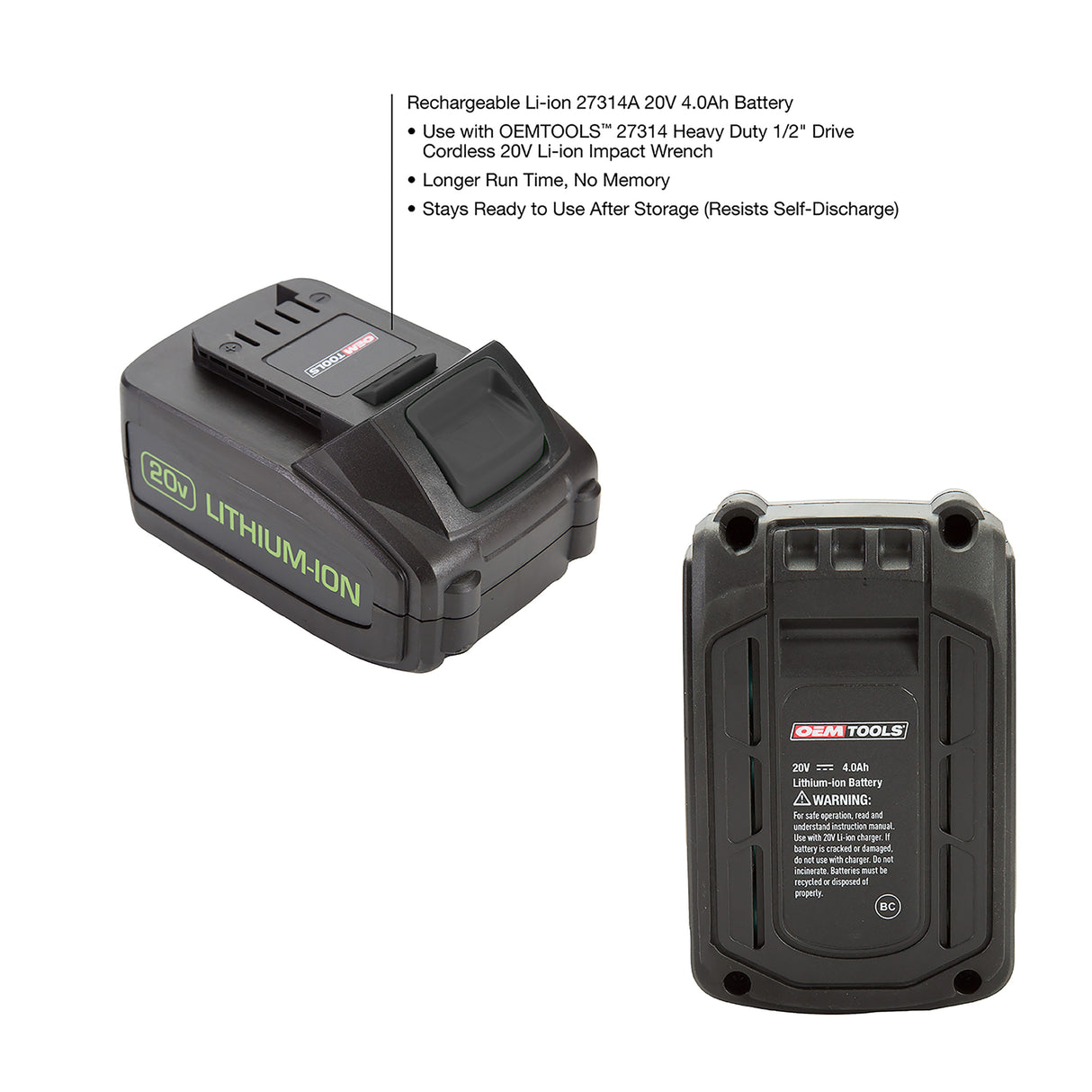 OEMTOOLS 27314AM 4.0 Ah 20V Li-ion Battery Additional Image 1