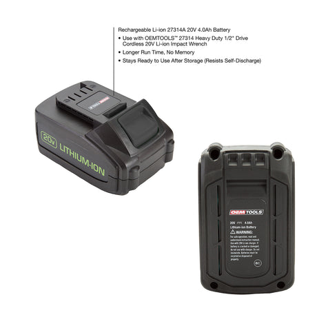 OEMTOOLS 27314AM 4.0 Ah 20V Li-ion Battery Additional Image 1