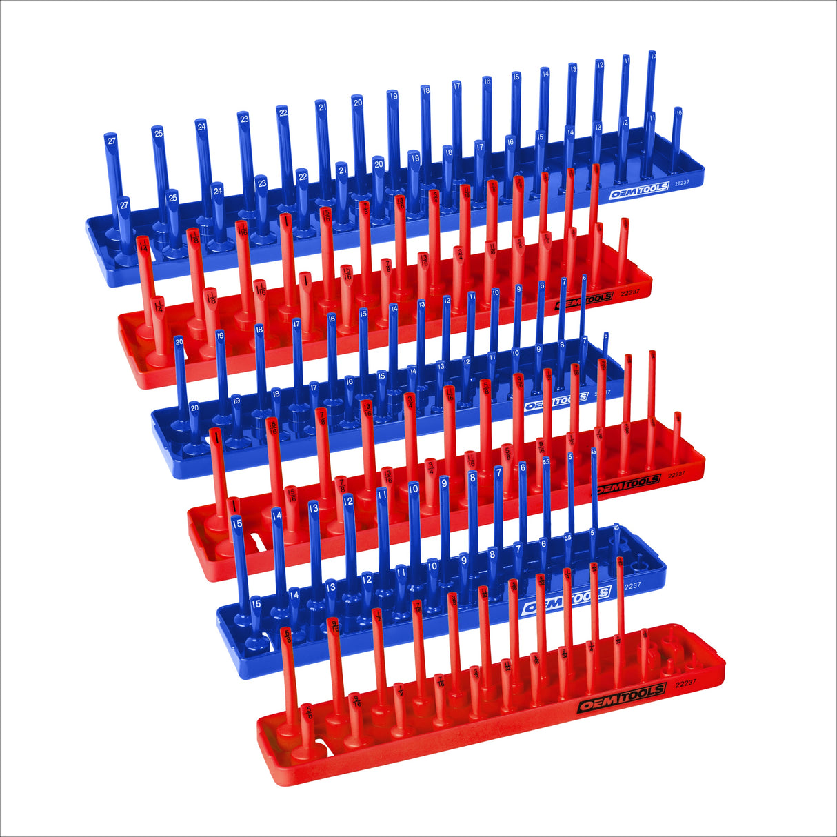 OEMTOOLS 22237 6 Piece SAE and Metric Socket Tray Set (Red and Blue) Main Image