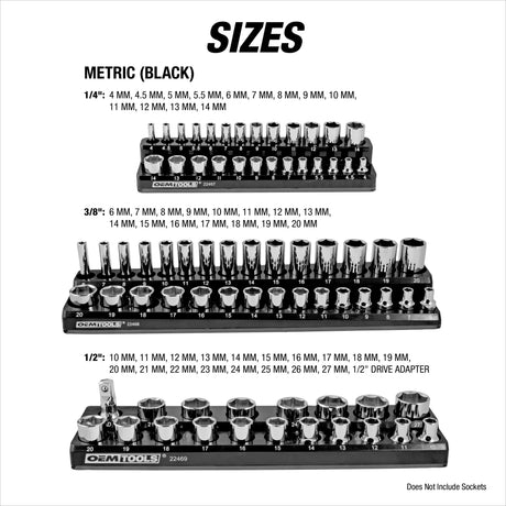 OEMTOOLS 22488 6 Pack Set Metric and SAE Magnetic Socket Tray Set - Black and Green Additional Image 3