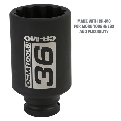 OEMTOOLS 24716 1/2 Inch Drive 12 Pt. Axle Nut Socket (36 mm) Additional Image 2