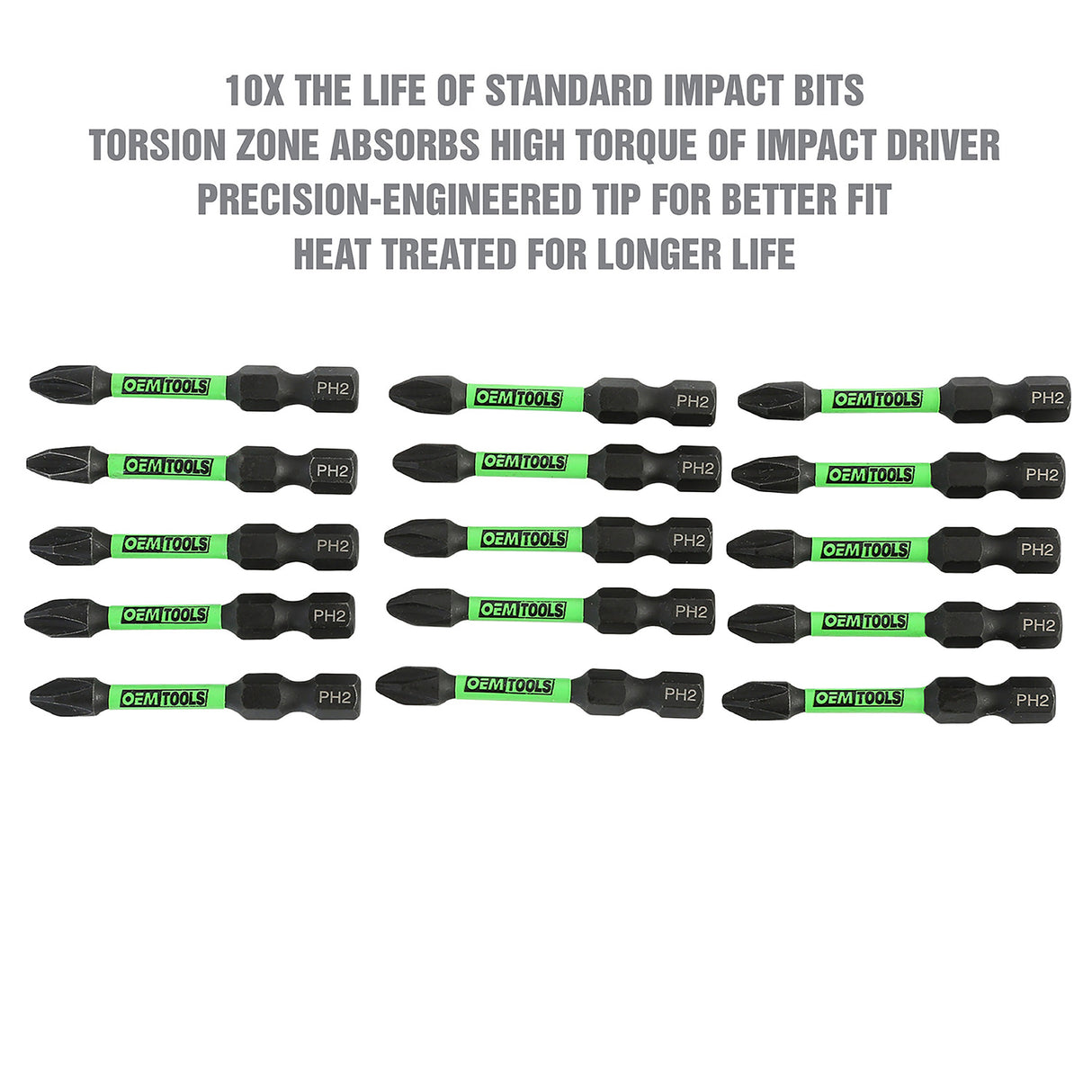 OEMTOOLS 26521 15-Pack Extended Phillips #2 Impact Bit Set Additional Image 1