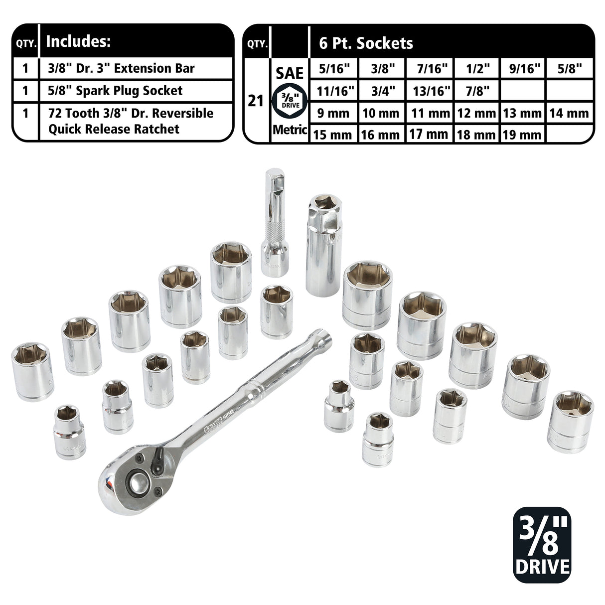 GreatNeck 73804 3/8in. Drive Mechanics Tool Set Additional Image 3