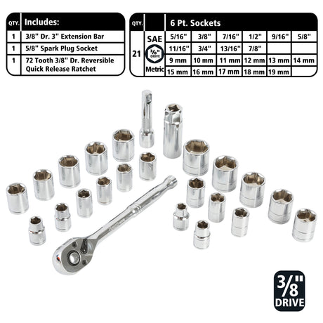 GreatNeck 73804 3/8in. Drive Mechanics Tool Set Additional Image 3