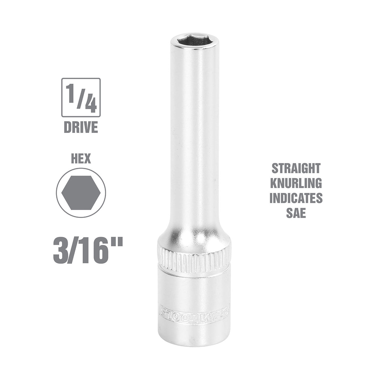 OEMTOOLS 22256 1/4 Inch Drive 6 Pt. Deep Socket (3/16 Inch) Additional Image 1