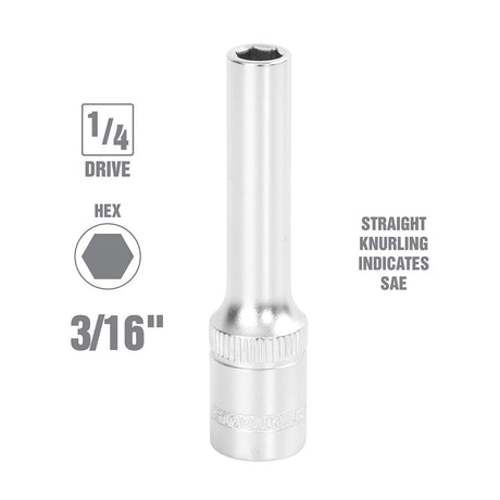 OEMTOOLS 22256 1/4 Inch Drive 6 Pt. Deep Socket (3/16 Inch) Additional Image 1