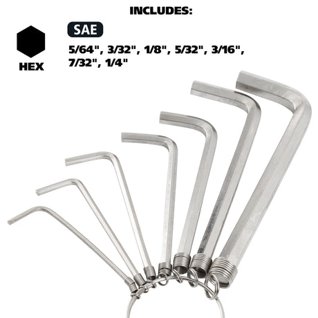 GreatNeck HKR7C Hex Key Wrench Set (7 Piece SAE) on Key Ring Additional Image 2