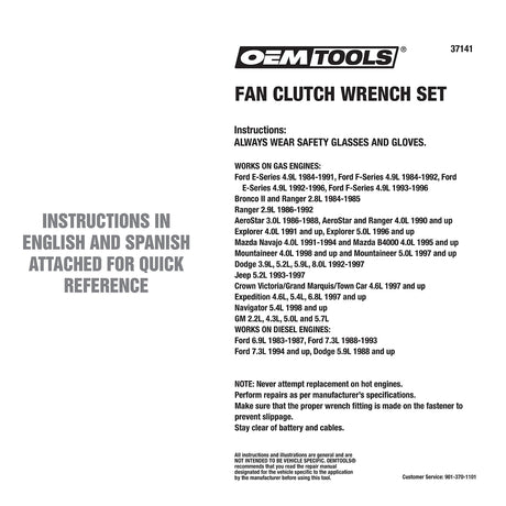 OEMTOOLS 37141 Fan Clutch Wrench Set Additional Image 5