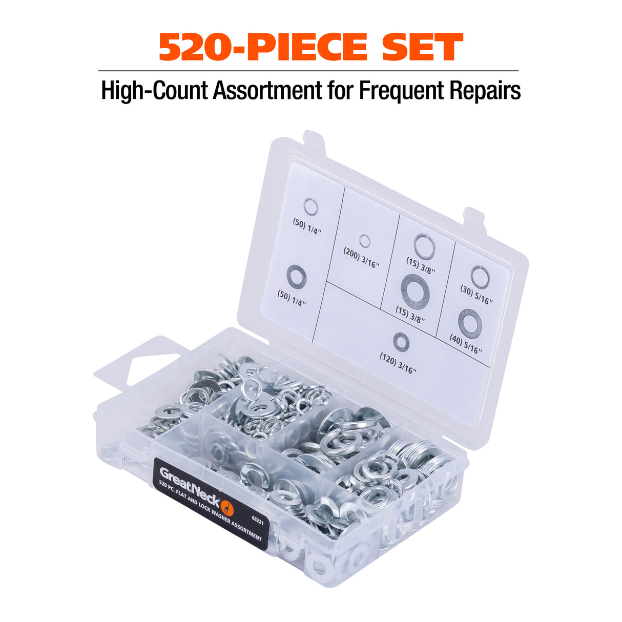 GreatNeck 68221 520-Piece Flat and Lock Washer Assortment Additional Image 2