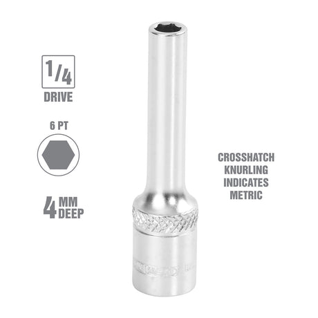 OEMTOOLS 22266 1/4 Inch Drive 6 Pt. Deep Socket (4 mm) Additional Image 1