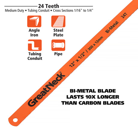 GreatNeck GB224 Bi-Metal Hacksaw Blades 12 Inch 24 TPI (2 Pack) Additional Image 1