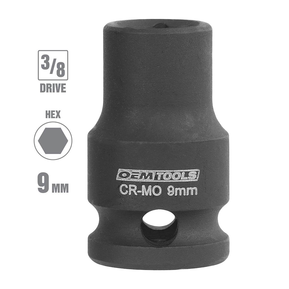 OEMTOOLS 709M 3/8 Inch Drive Impact Socket (9 mm) Additional Image 1