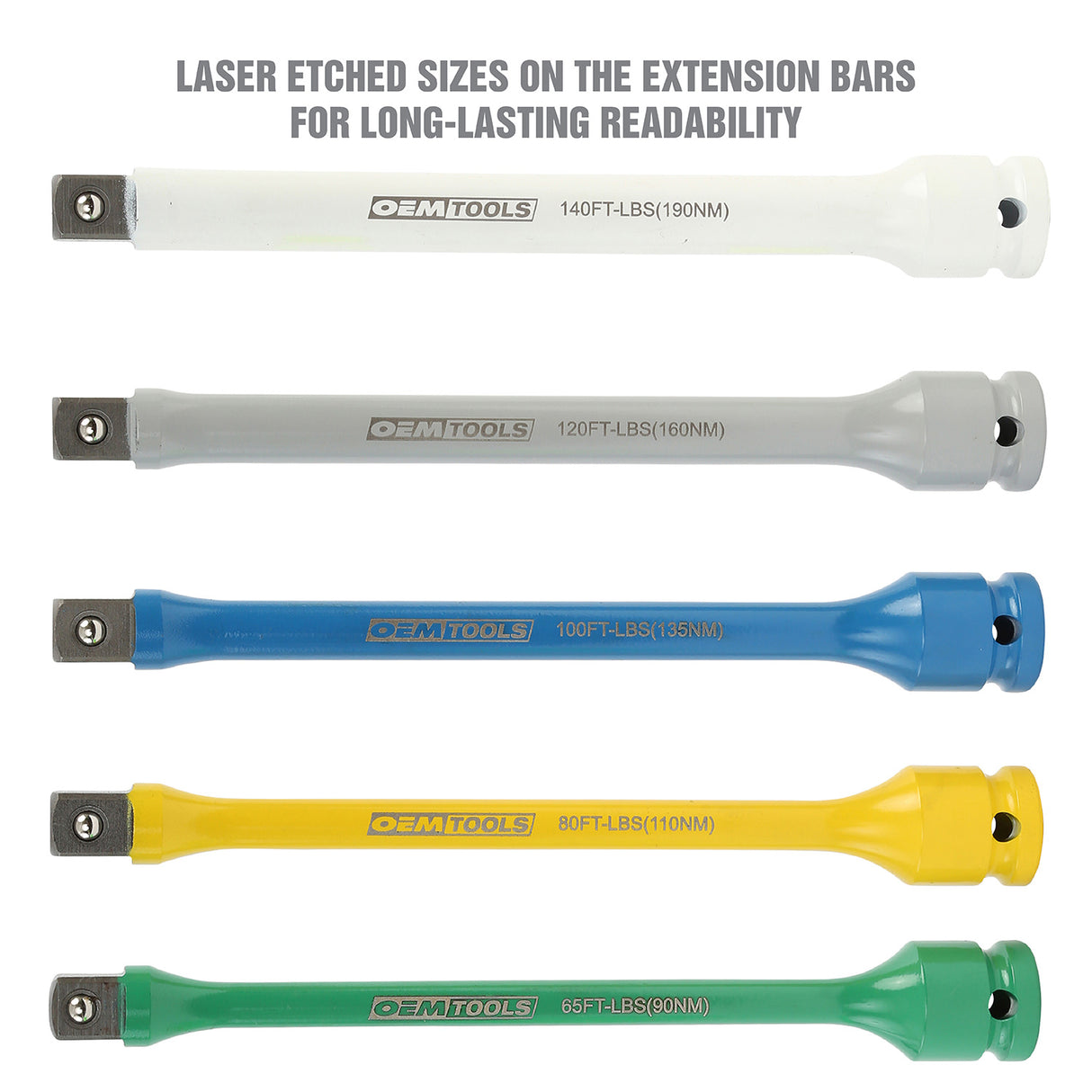 OEMTOOLS 24220 5 Piece 1/2in. Drive Torque Limiting Extension Set Additional Image 2