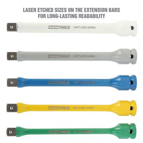 OEMTOOLS 24220 5 Piece 1/2in. Drive Torque Limiting Extension Set Additional Image 2