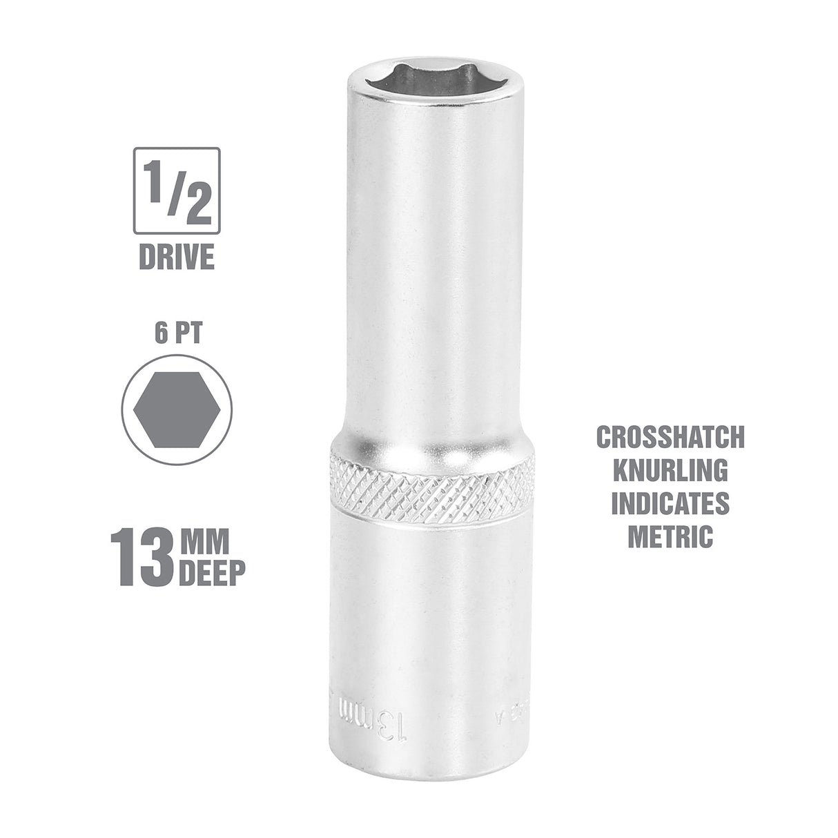 OEMTOOLS 22443 1/2 Inch Drive 6 Pt. Deep Wall Socket (13 mm) Additional Image 1